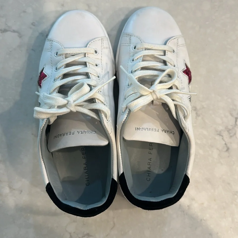 CHIARA FERRAGNI White Low Glitter Women Sneakers Multi Stars Made Italy  Size 38